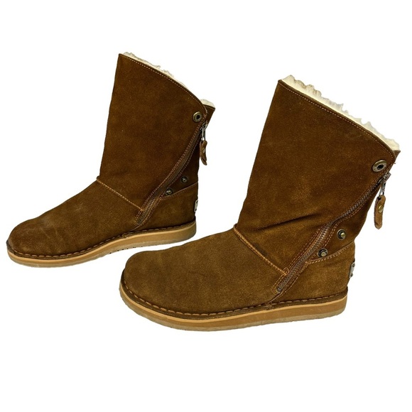 RJS Fuzzies Trixie Brown Sheepskin Ankle Boots Size 7 - Picture 5 of 14